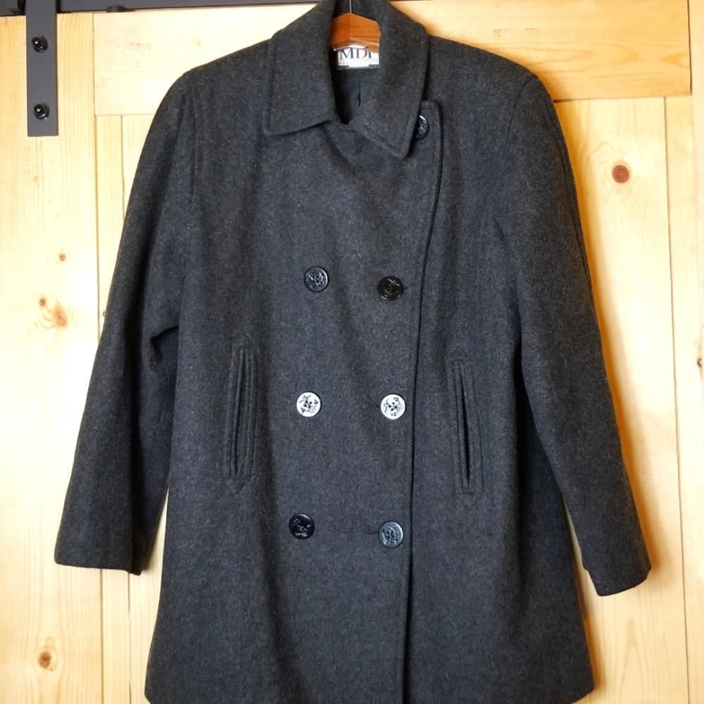 Vintage Mario De Pinto Double Breasted Wool Blend Pea Coat